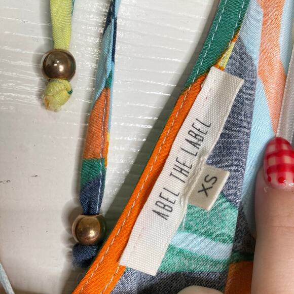 ABEL THE LABEL Smocked Midi Dress Smocked Tropical Bright Colorful Size XS Beach - Picture 4 of 7